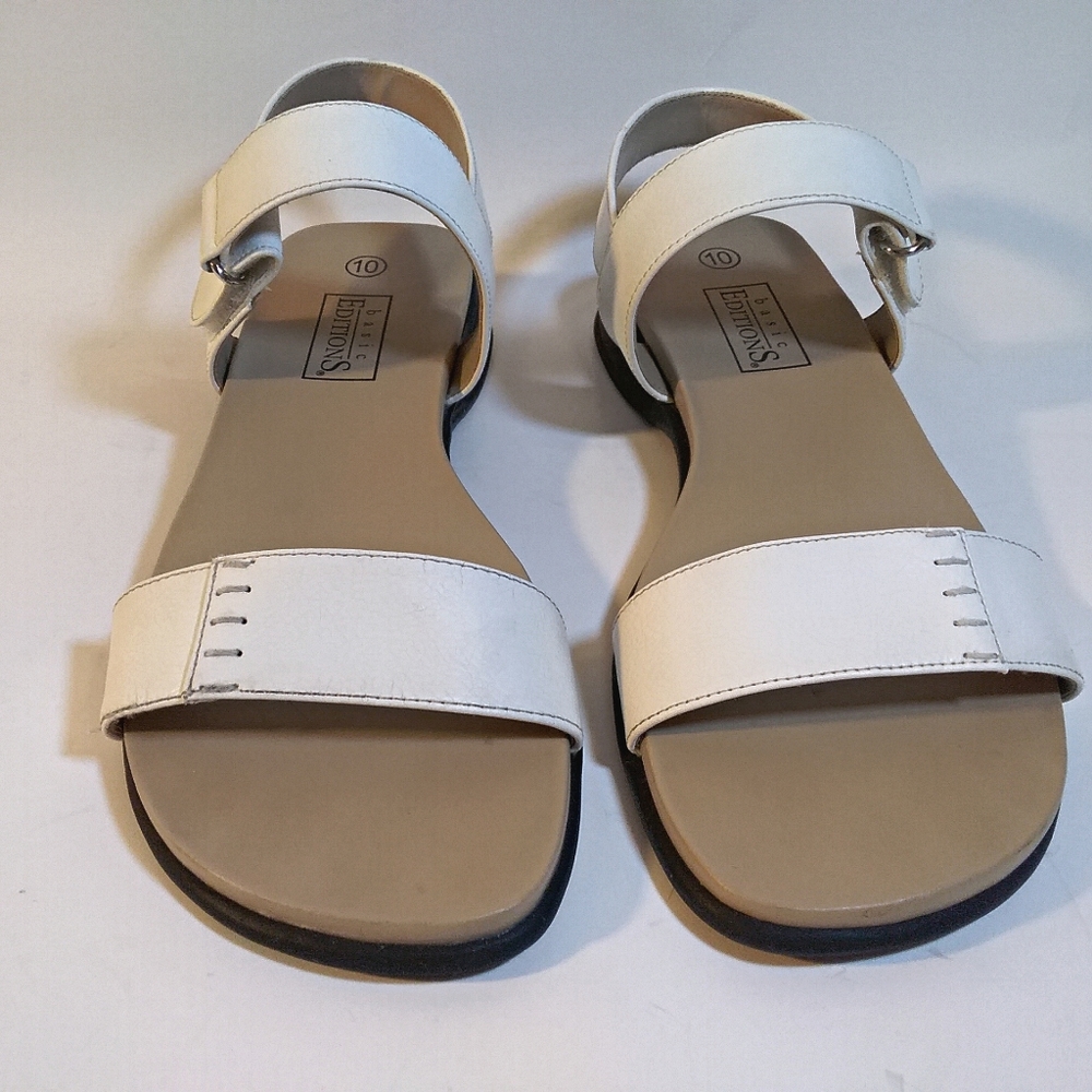Basic Editions White Flat Sandals Size: 10 - image 1